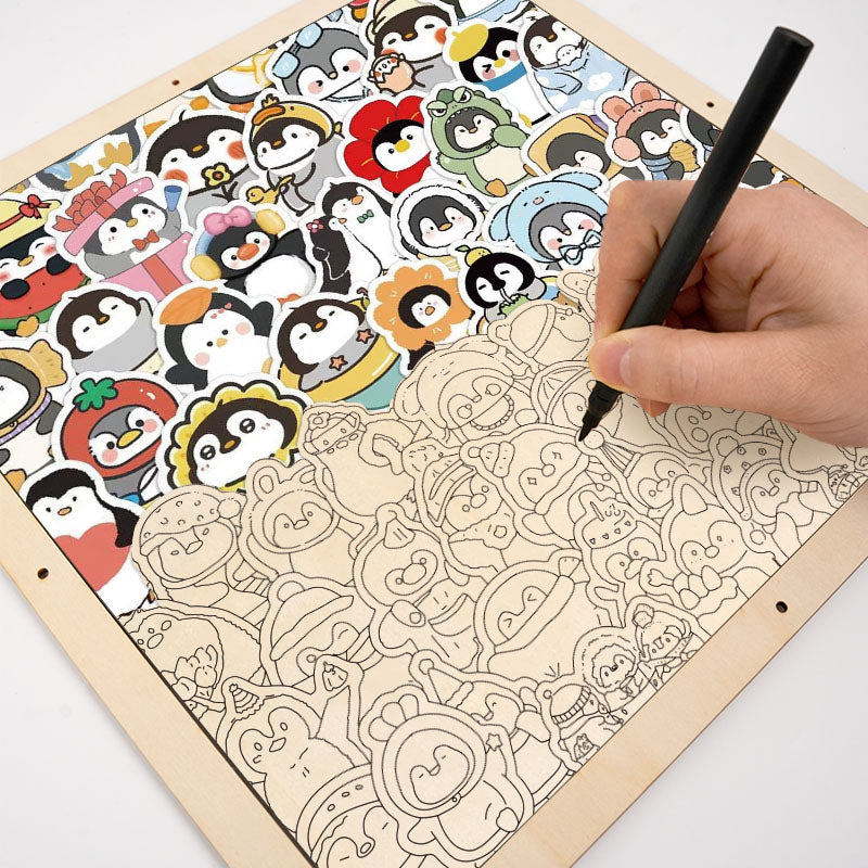 Lustige Pinguine – Ausmalpuzzle aus Holz