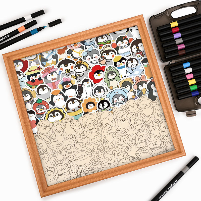 Lustige Pinguine – Ausmalpuzzle aus Holz