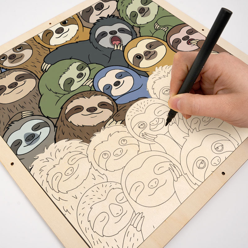 Faultiere – Ausmalpuzzle aus Holz