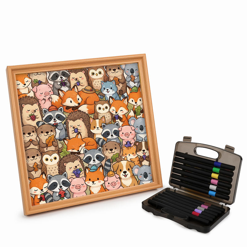 Niedliche kleine Tiere – Ausmalpuzzle aus Holz
