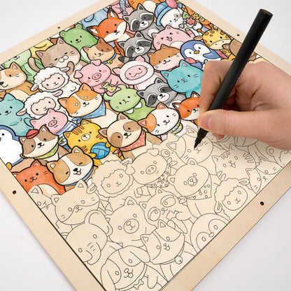 Verspielte Tiere – Ausmalpuzzle aus Holz