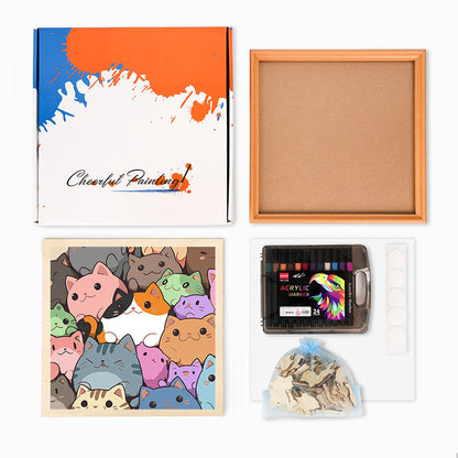 Runde kleine Kätzchen – Ausmalpuzzle aus Holz