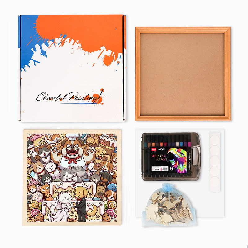 Eine schnurrende Hochzeit – Ausmalpuzzle aus Holz