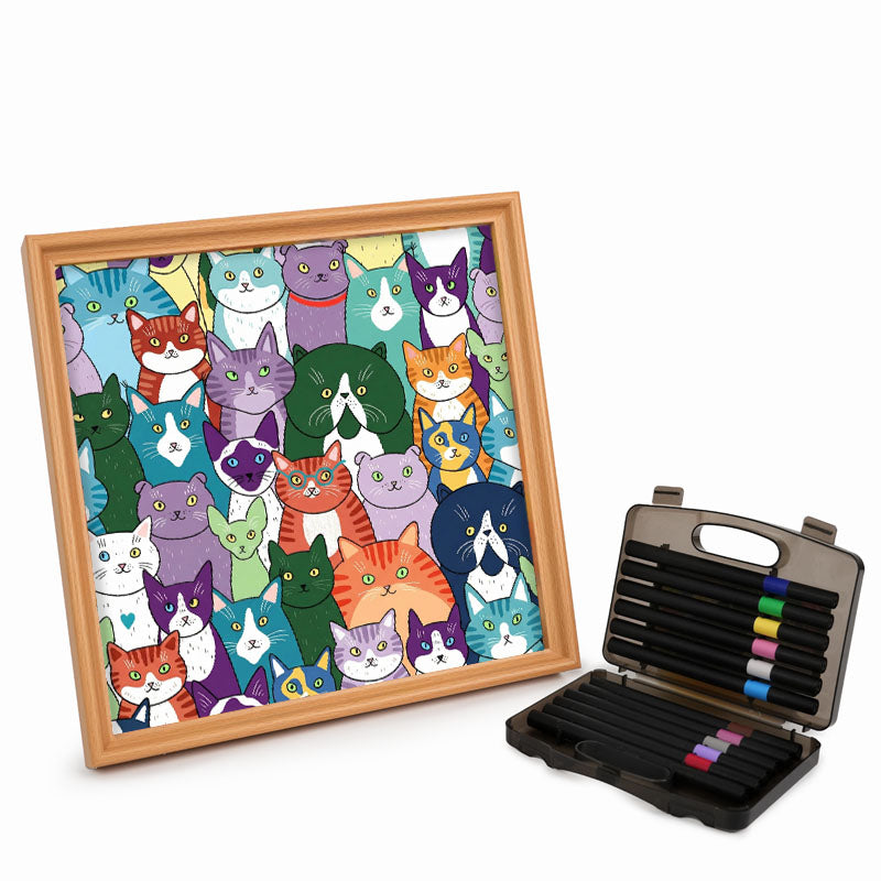 Seltsame Katzen – Ausmalpuzzle aus Holz