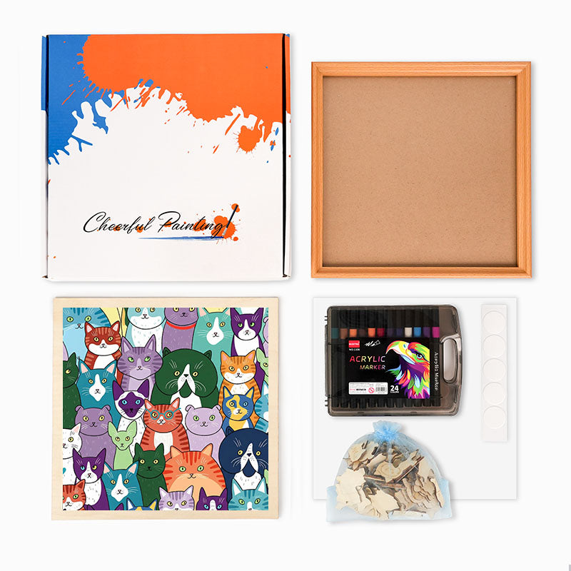 Seltsame Katzen – Ausmalpuzzle aus Holz