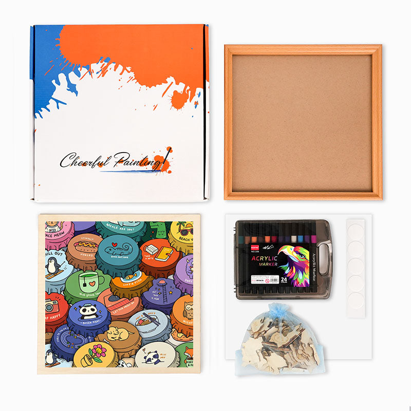 Bunte Kappen – Ausmalpuzzle aus Holz