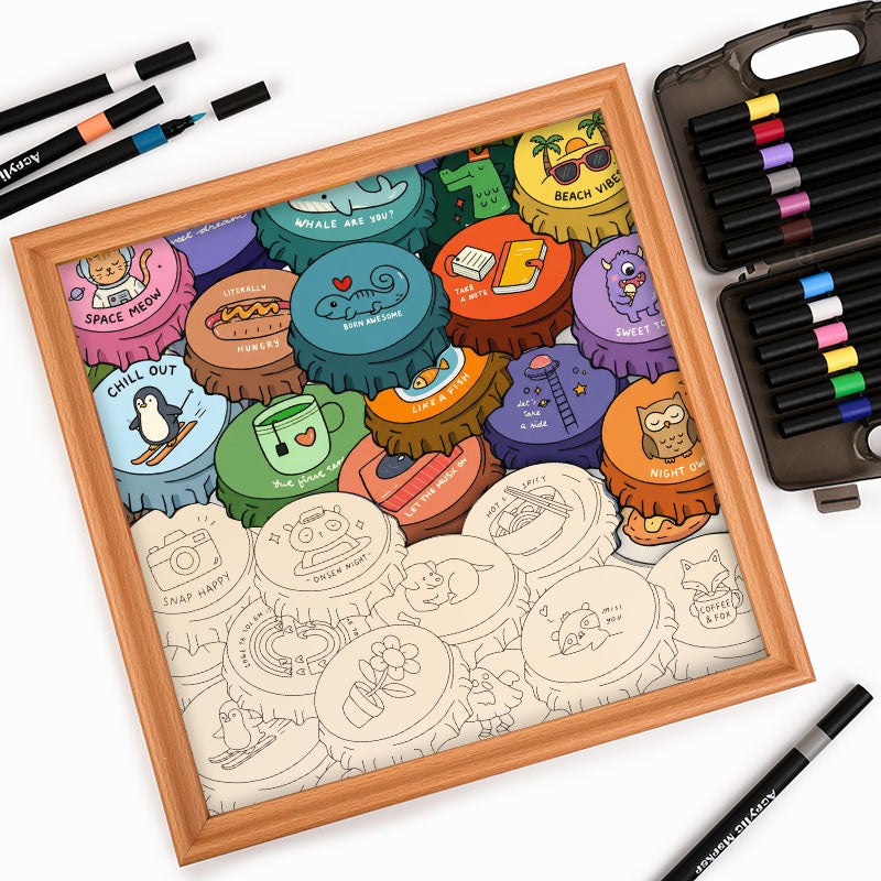 Bunte Kappen – Ausmalpuzzle aus Holz