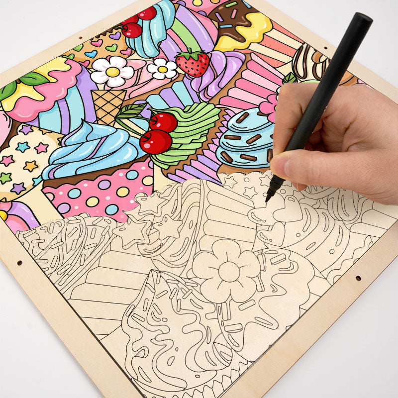 Niedliche Cupcakes – Ausmalpuzzle aus Holz