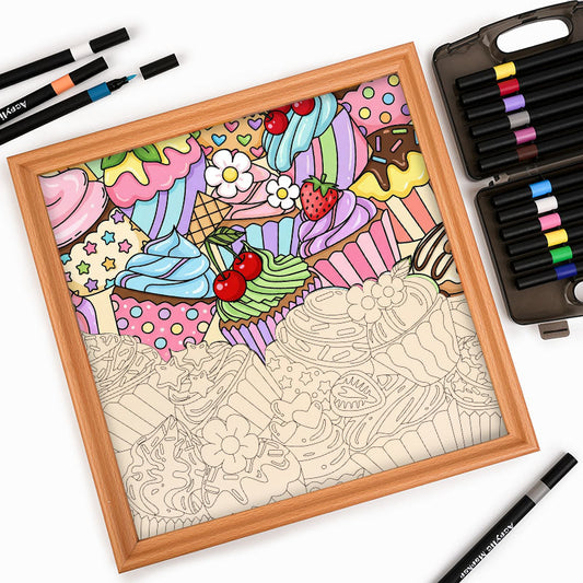 Niedliche Cupcakes – Ausmalpuzzle aus Holz