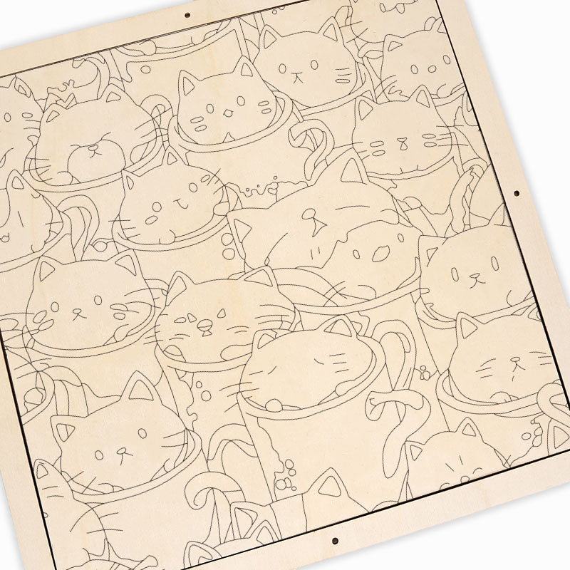 Katzen in Tassen – Ausmalpuzzle aus Holz