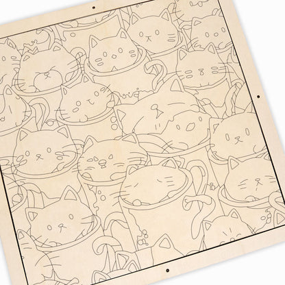 Katzen in Tassen – Ausmalpuzzle aus Holz