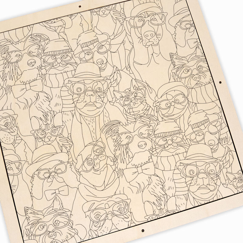 Hunde mit Brille – Ausmalpuzzle aus Holz