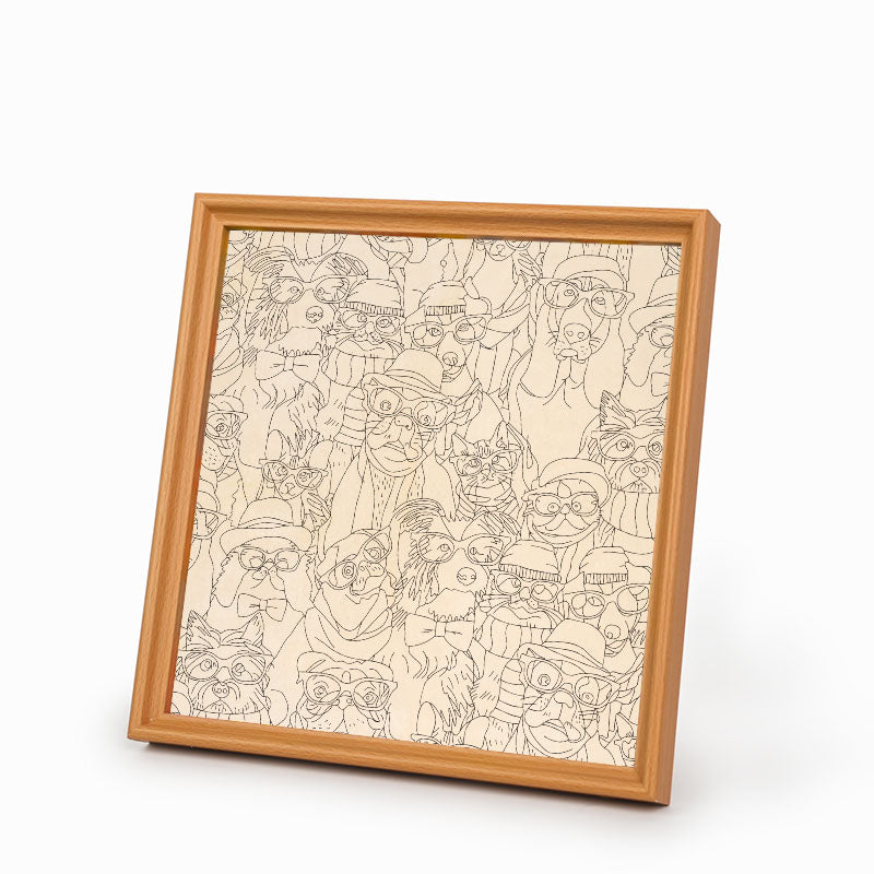 Hunde mit Brille – Ausmalpuzzle aus Holz