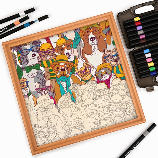 Hunde mit Brille – Ausmalpuzzle aus Holz