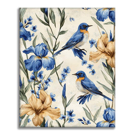 Blauvogel und Iris - Malen nach Zahlen