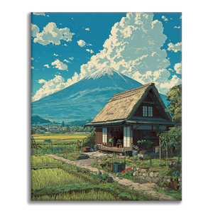 Die Hütte unter dem Fuji - Malen nach Zahlen