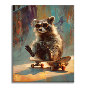 Waschbär-Skateboard - Malen nach Zahlen