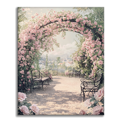 Romantischer französischer Rosengarten - Malen nach Zahlen