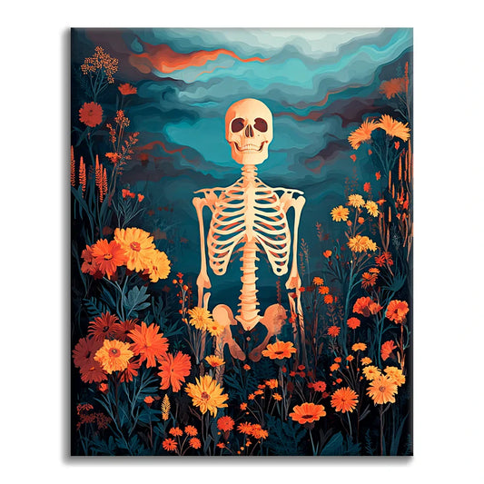 Skelett mit Blumen - Malen nach Zahlen