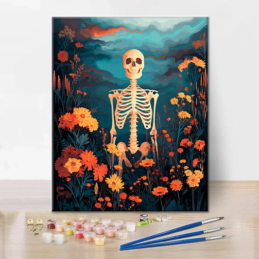 Skelett mit Blumen - Malen nach Zahlen