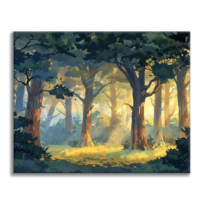 Sonnenbeschienener Wald - Malen nach Zahlen