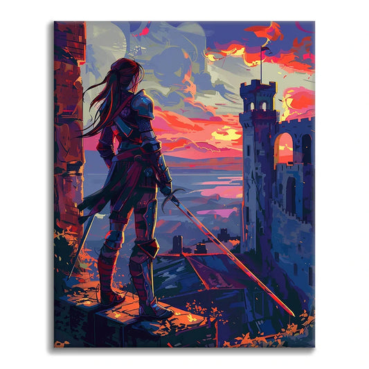 Krieger bei Sonnenuntergang - Malen nach Zahlen