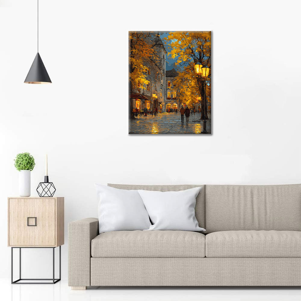 Herbstabend in einer Kleinstadt - Malen nach Zahlen