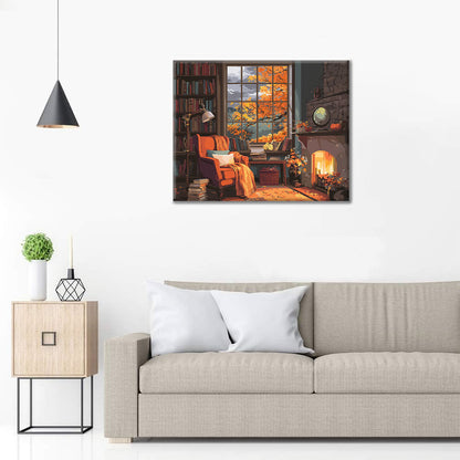 Herbstlicher Kamin-Rückzugsort - Malen nach Zahlen