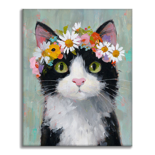 Eine Katze mit Blumenkranz – Malen nach Zahlen