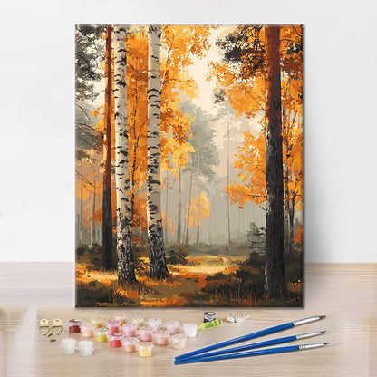 Herbstlicher Birkenwald – Malen nach Zahlen