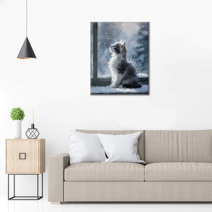 Kätzchen im fallenden Schnee – Malen nach Zahlen