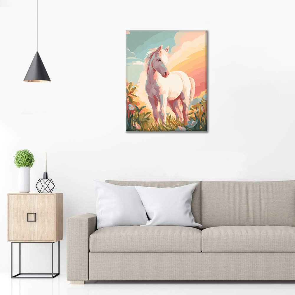 kleines weißes Pferd - Malen nach Zahlen