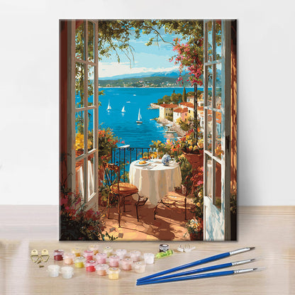 Der Meerblick aus dem Fenster. – Malen nach Zahlen
