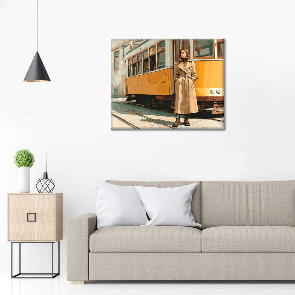 Frau an der Straßenbahn – Malen nach Zahlen