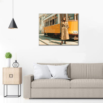 Frau an der Straßenbahn – Malen nach Zahlen