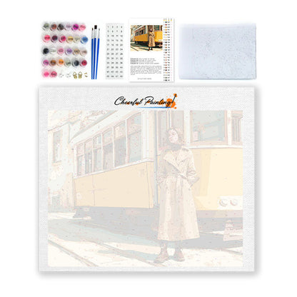 Frau an der Straßenbahn – Malen nach Zahlen