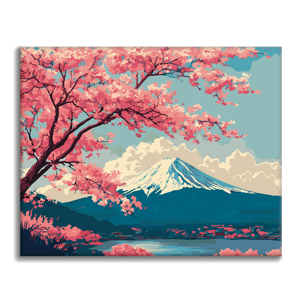 Frühlingsszene am Fuji – Malen nach Zahlen