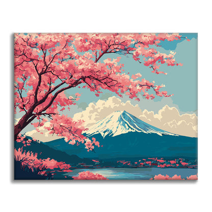 Frühlingsszene am Fuji – Malen nach Zahlen