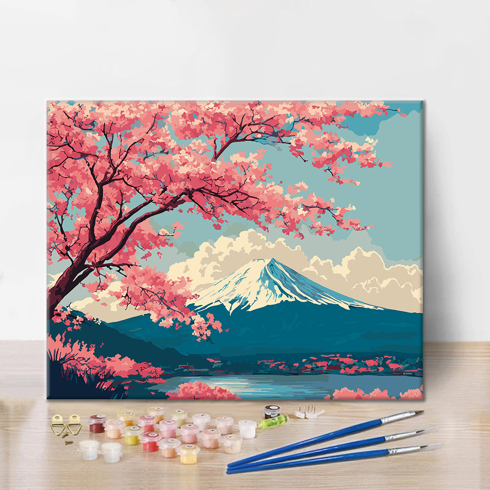 Frühlingsszene am Fuji – Malen nach Zahlen