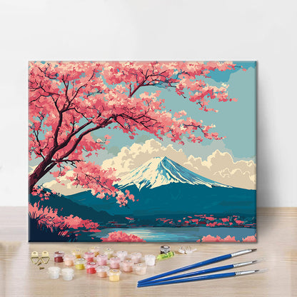 Frühlingsszene am Fuji – Malen nach Zahlen