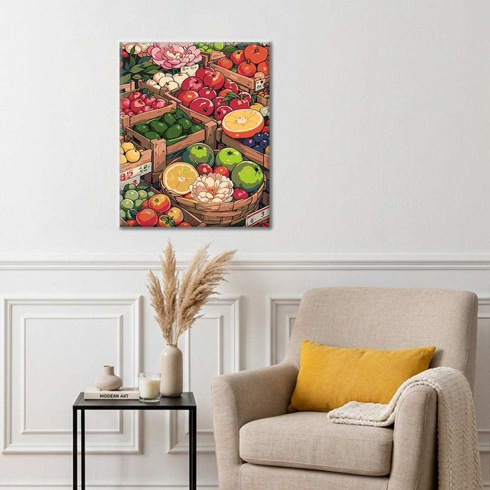 Obst- und Gemüsemarkt I – Malen nach Zahlen