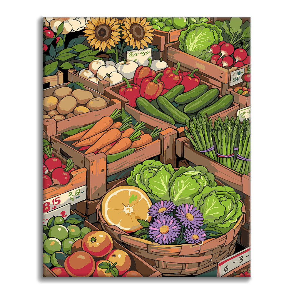 Obst- und Gemüsemarkt III – Malen nach Zahlen