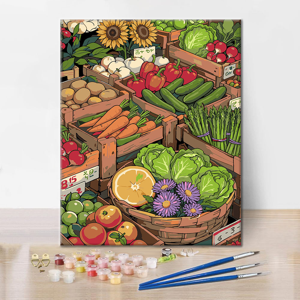 Obst- und Gemüsemarkt III – Malen nach Zahlen