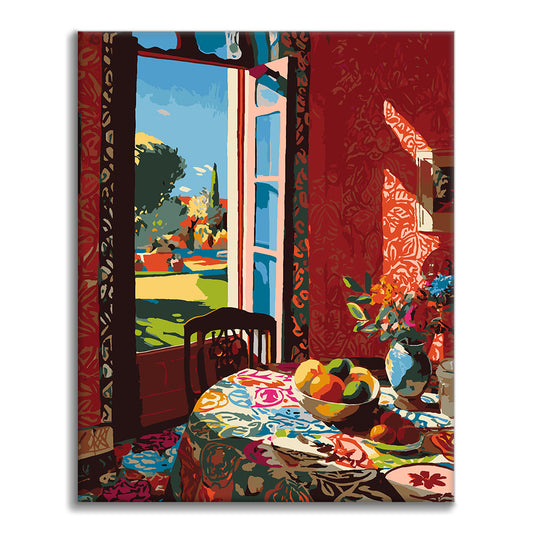 Das rote Esszimmer – Malen nach Zahlen