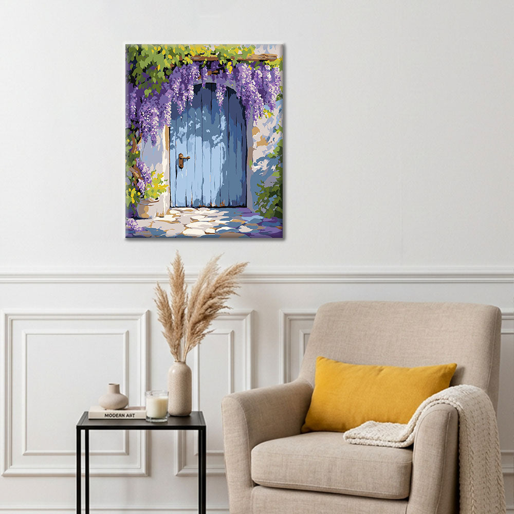 Tür mit Glyzinienvorhang – Malen nach Zahlen