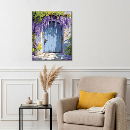 Tür mit Glyzinienvorhang – Malen nach Zahlen