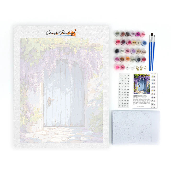 Tür mit Glyzinienvorhang – Malen nach Zahlen