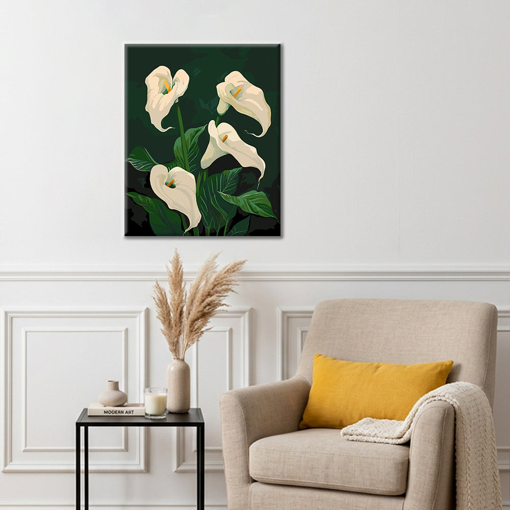 Blühende weiße Calla-Lilien – Malen nach Zahlen