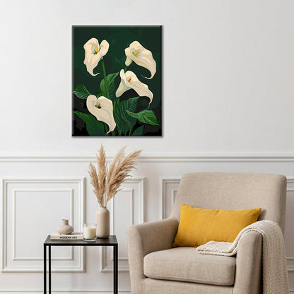 Blühende weiße Calla-Lilien – Malen nach Zahlen