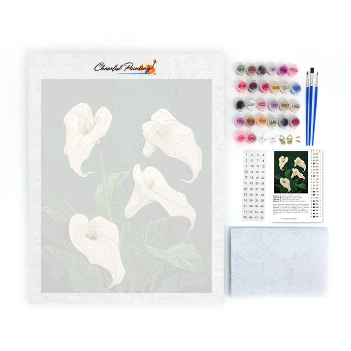 Blühende weiße Calla-Lilien – Malen nach Zahlen